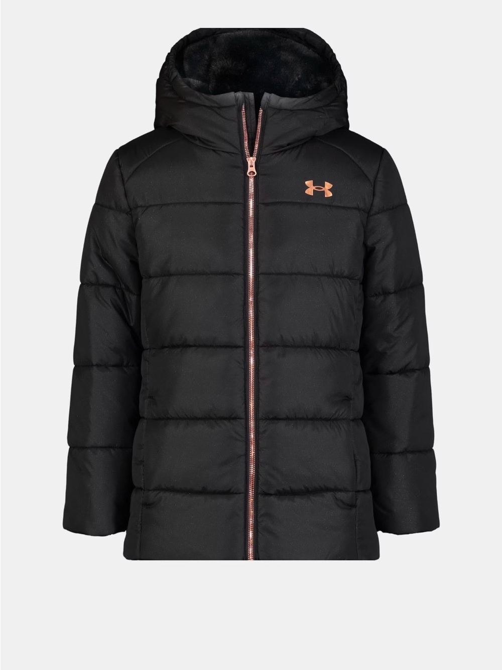 Under Armour Girls Black Puffer Jacket with Rose Gold Accents